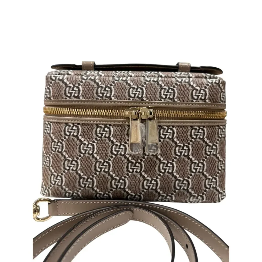 Gucci Super Mini Crossbody Bag GG Shadow Taupe Brown Supreme Vanity